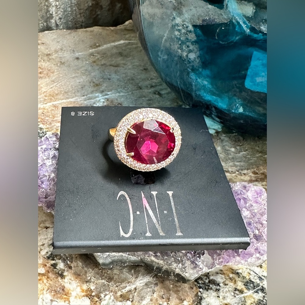 INC Gold Ruby CZ Stone Ring - Picture 2 of 9